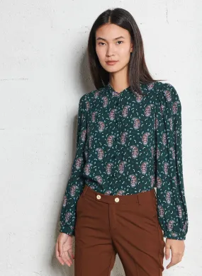 I CODE Camisa recta con cuello mao en verde