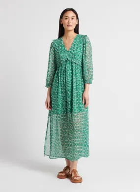 KARL MARC JOHN RIVE - Vestido largo estampado con cuello de pico en verde