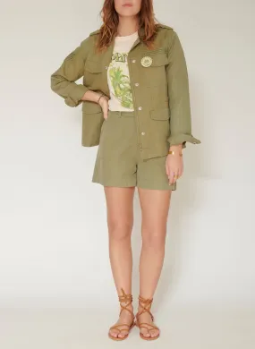 MKT VANINA - Chaqueta recta de lino y algodón con botones a presión en verde