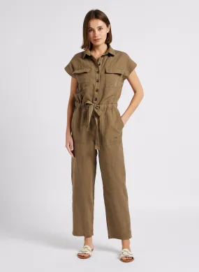 SUD EXPRESS CAMIBA - Mono de lino y algodón con cuello clásico en verde
