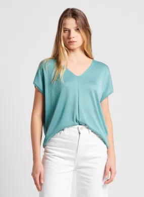 SUD EXPRESS MARGARET - Top holgado de punto lúrex con cuello de pico en verde