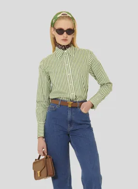 TARA JARMON CLARISSE - Camisa recta de algodón a rayas en verde